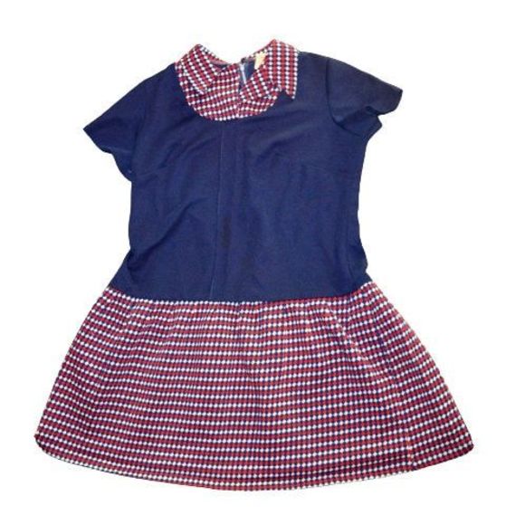 Drop waist 60s 70s MCM Butterfly Collar Short Sleeve diamond Argyle Dress - Picture 1 of 10